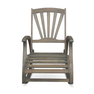 Noble House Sunview Gray Wood Outdoor Rocking Chair with Footrest .