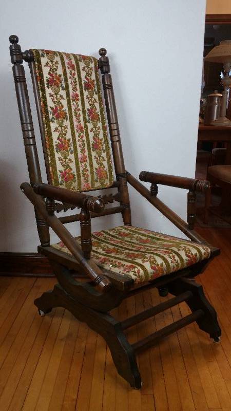Antique Platform Spring Rocking Chair Tapestry Upholstery | St .