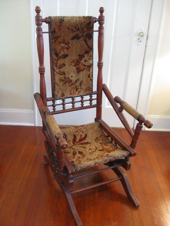 Antique Victorian Era Eastlake Platform Spring Rocking Chair .