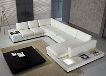 Amazon.com: Modern Leather 5 Piece Sectional Sofa in White .