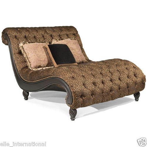 Tufted Oversized Large Chaise Lounge Chair w Panther Lion Print .