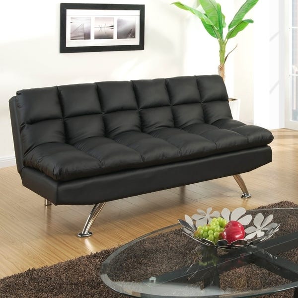 Shop Faux Leather Adjustable Sofa With Chrome Legs, Black .