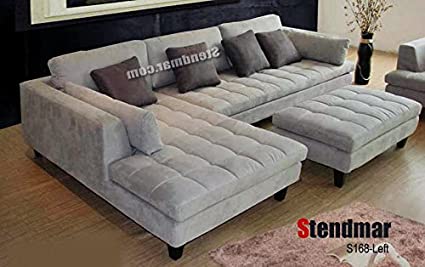 Amazon.com: 3pc Contemporary Grey Microfiber Fabric Sectional Sofa .