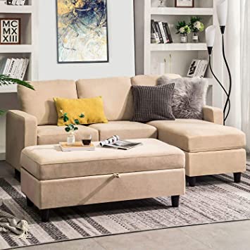 Amazon.com: HONBAY Sectional Sofa with Ottoman L Shaped Couch .