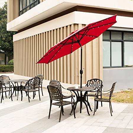 Amazon.com : Leisurelife 9' Patio Umbrella with Solar Lights .