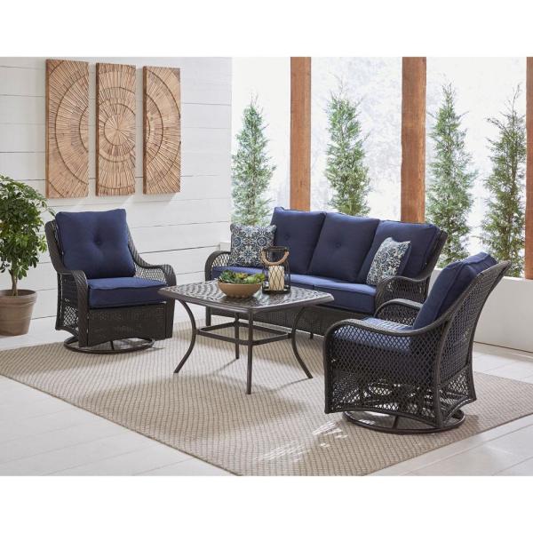 Hanover Orleans 4-Piece Steel Patio Conversation Set with Navy .
