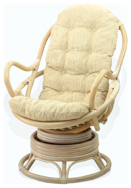 Java Lounge Swivel Rocking Chair Rattan Wicker, White Wash .