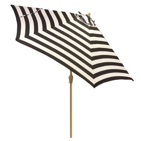 $90 9' Round Patio Umbrella Mitre Stripe - Light Wood Pole .