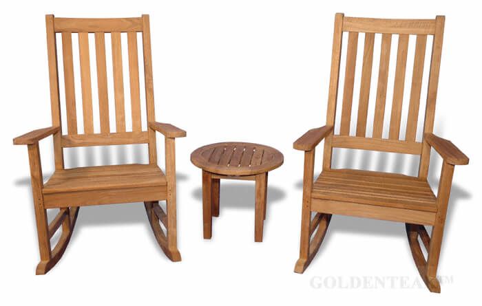 Teak Rocking Chair Pair with side table | Goldenteak Patio Furnitu