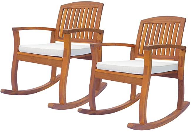 Amazon.com : Outsunny Acacia Wood Outdoor Rocking Chair with .