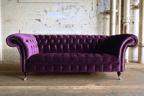 Unique British Handmade Purple Velvet 3 Seater Chesterfield | Et