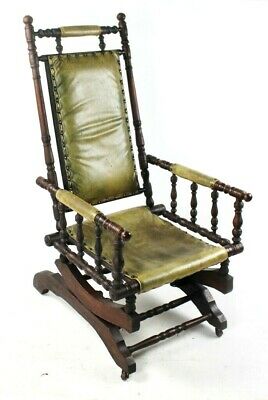 Antique Victorian Mahogany and Leather Rocking Chair - Free .