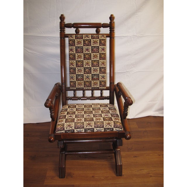 Antique Eastlake Victorian Turned Walnut Platform Rocking Chair .