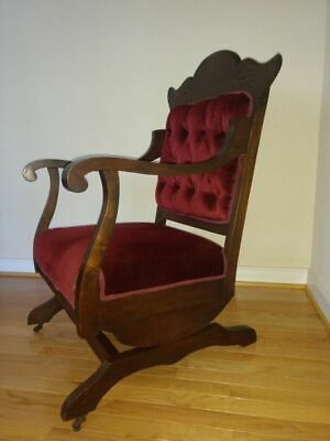 Antique 1870 Eastlake rocking chair carved Walnut Victorian Rocker .
