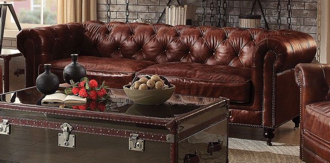 Alastair Vintage Chesterfield Sofa in Dark Brown Top Grain Leath