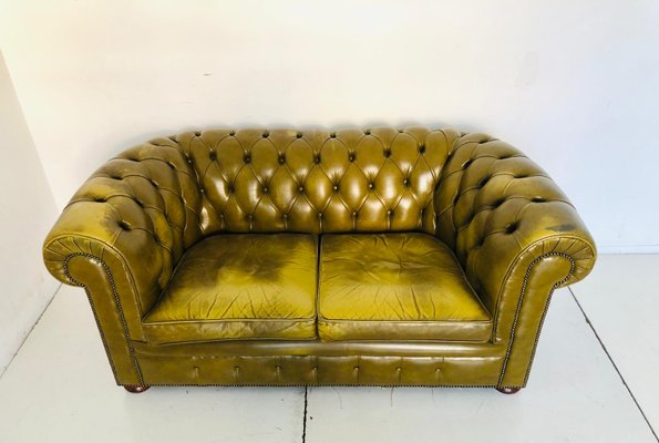Vintage Set with Chesterfield Sofas & Ottoman, 1980s for sale at .