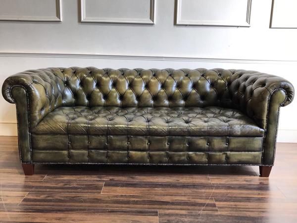 A Very Good MidC Vintage Sofa In hand Dyed Green Leath