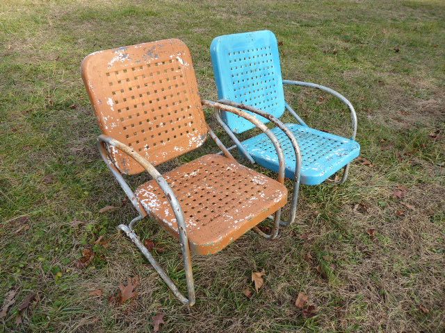 Vintage metal chairs basket weave style antique one rocking and .