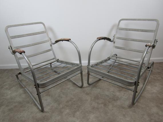 Vintage Bunting aluminum outdoor chair pair rocking and | Et
