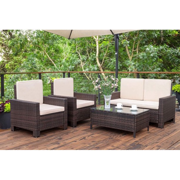 Walnew 4 Pieces Outdoor Patio Furniture Sets Rattan Chair Wicker .