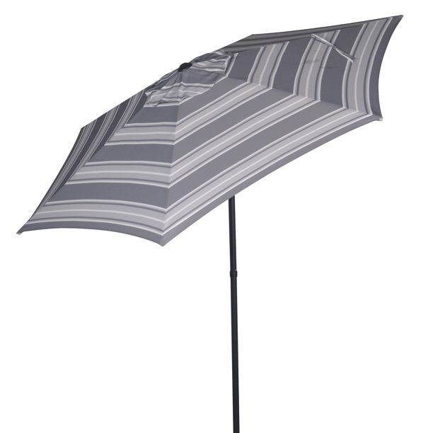 Mainstays 7.5' Round Market Patio Umbrella, Gray Stripe - Walmart .
