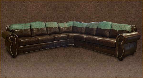Rustic Genuine Leather Sectional with western yo