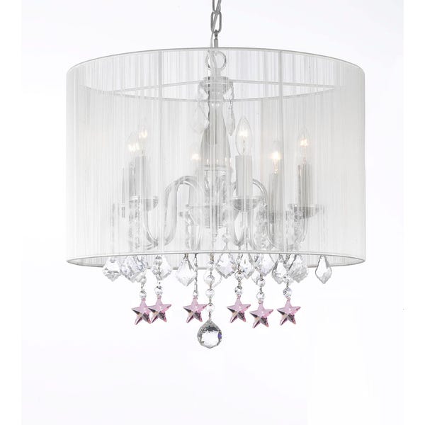 Shop Contemporary Chandelier with Crystal, White Shade and Pink .