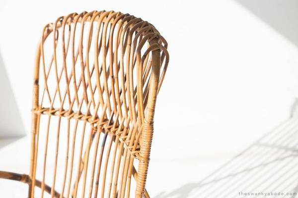 Franco Albini Style Wicker Rocking Chair and Magazine Rack .