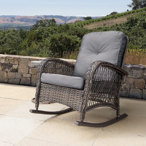 Shop Corvus Salerno Outdoor Wicker Rocking Chair with Cushions .