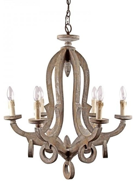 6-Light Candle-Style Wooden Chandelier - Farmhouse - Chandeliers .