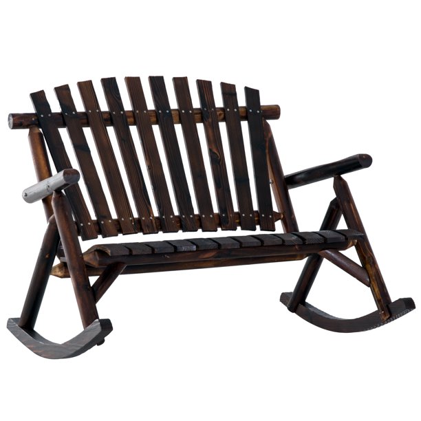 Outsunny Outdoor Rustic Double Rocking Chair Adirondack Bench, Fir .