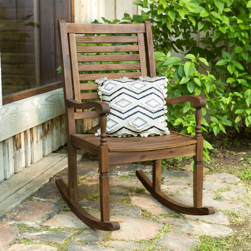 Walker Edison Furniture Co. Solid Acacia Wood Rocking Patio Chair .