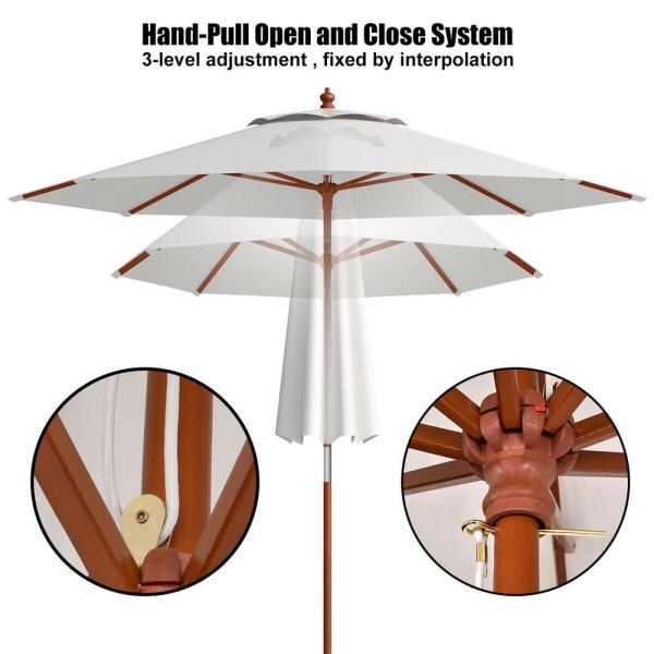 Costway Adjustable 9 ft. Wood Pole Market Wooden Patio Umbrella .