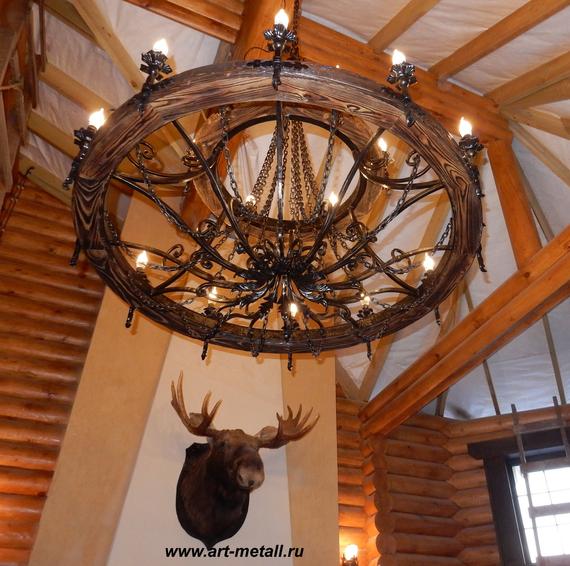 Wrought iron chandelier Wagon wheel Wood chandelier Farmhouse | Et
