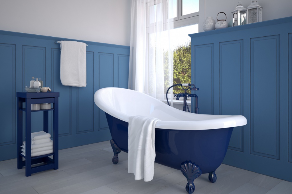 Impressive blue and white bathroom