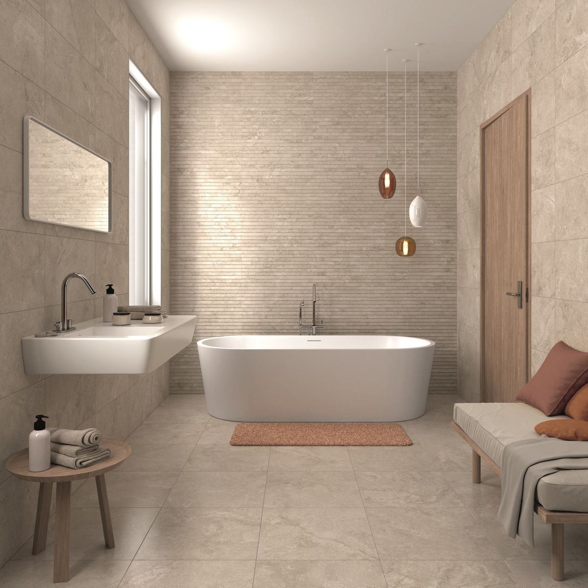 Relaxing beige bathroom