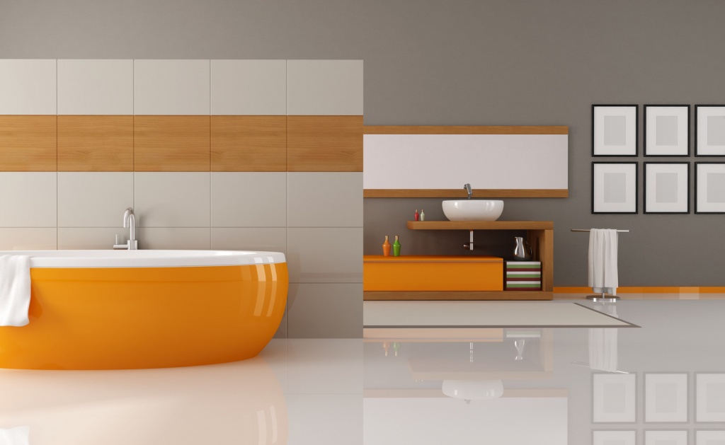 Minimalist orange bathroom