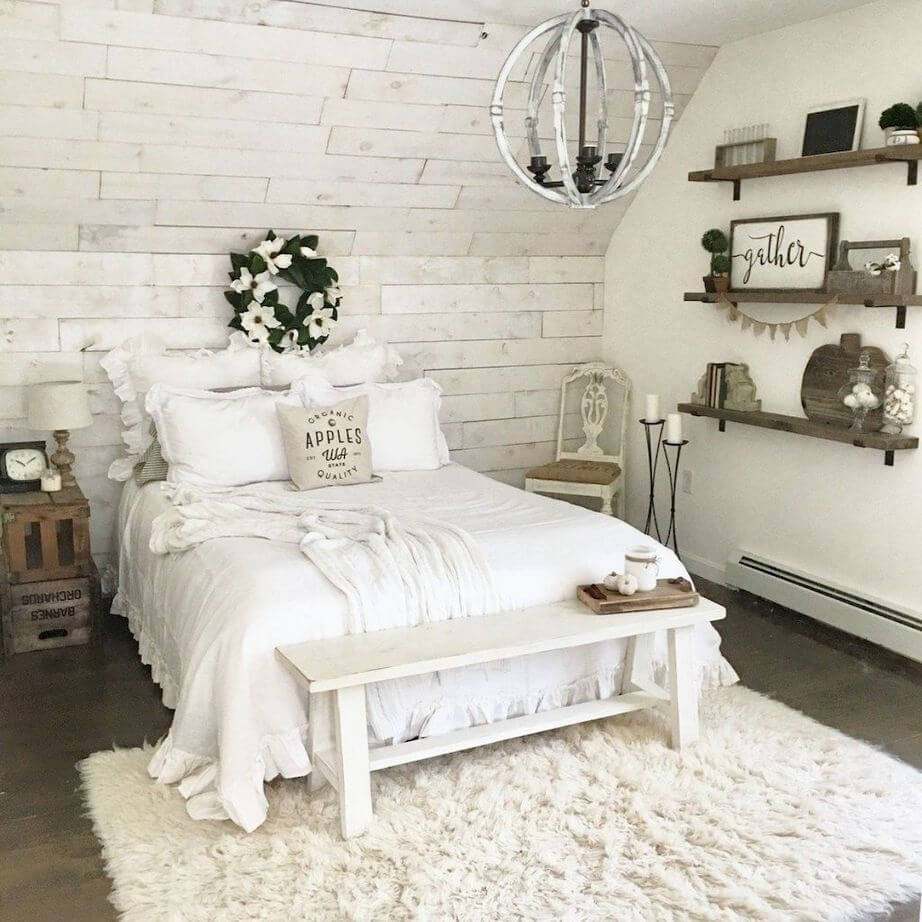 Bedroom in the shabby chic farmhouse