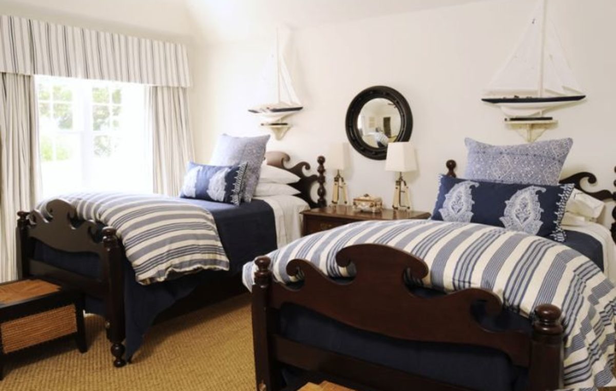 Creative dark blue bedroom