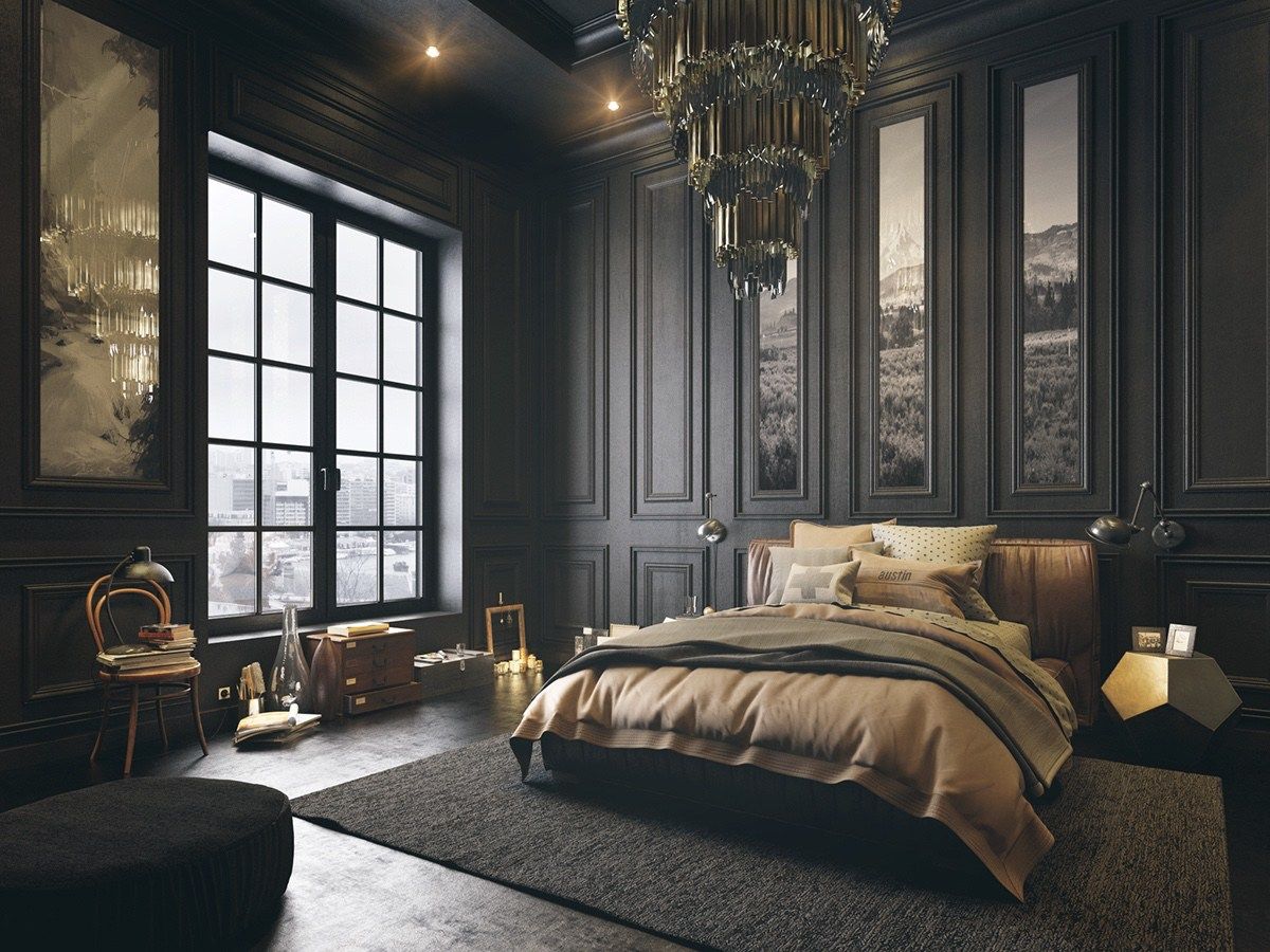 Pine-roofed dark bedroom