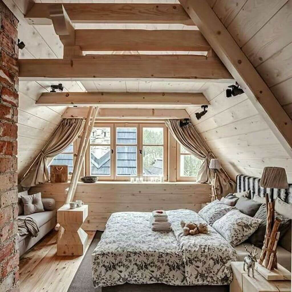 Earthy bedroom in the attic