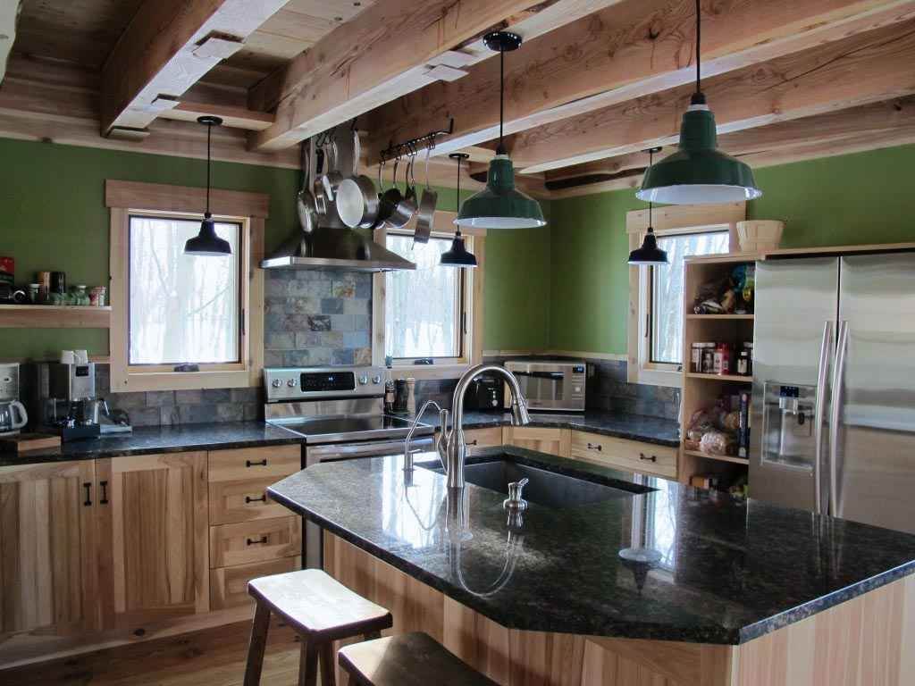 Green country kitchen lighting