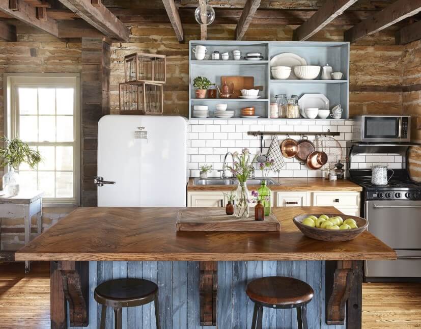 Seamless open cabinet for rustic kitchen