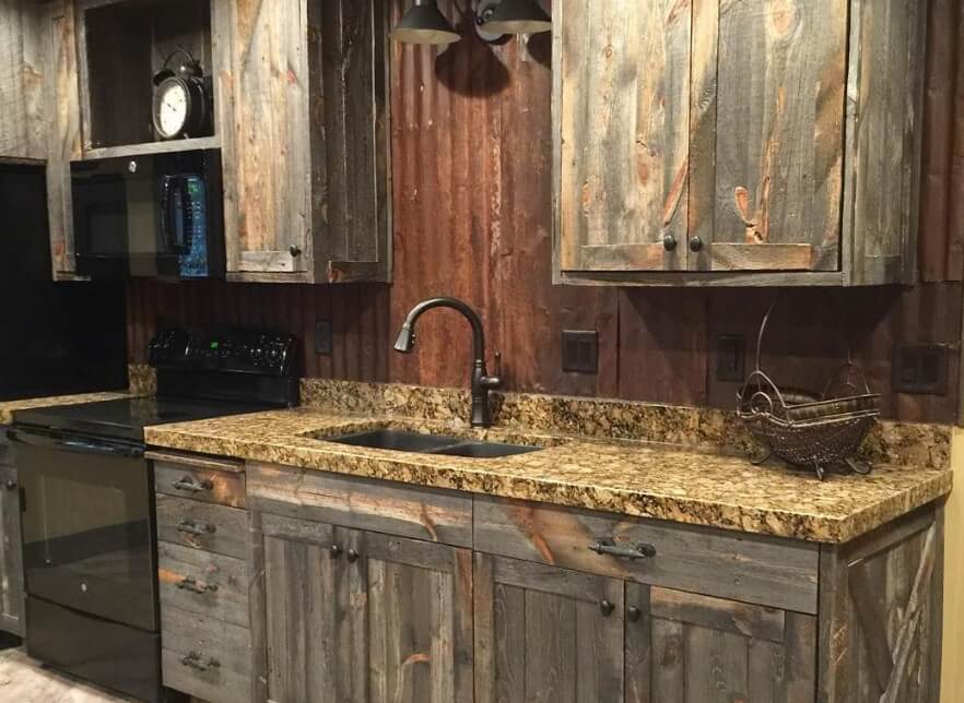 Barn house rustic kitchen cabinet