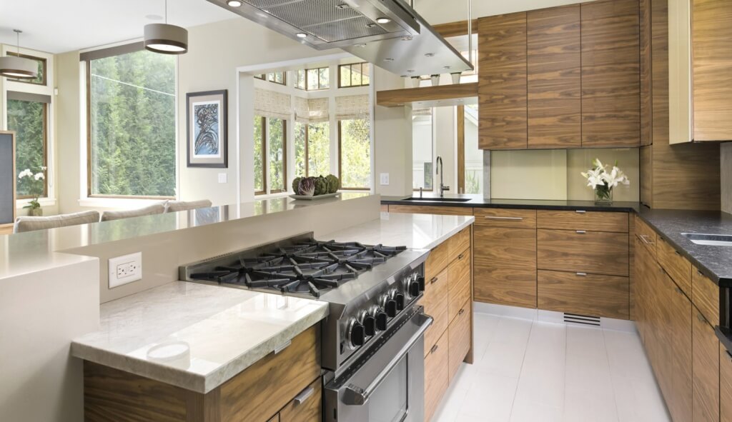 Warm modern kitchen cabinet