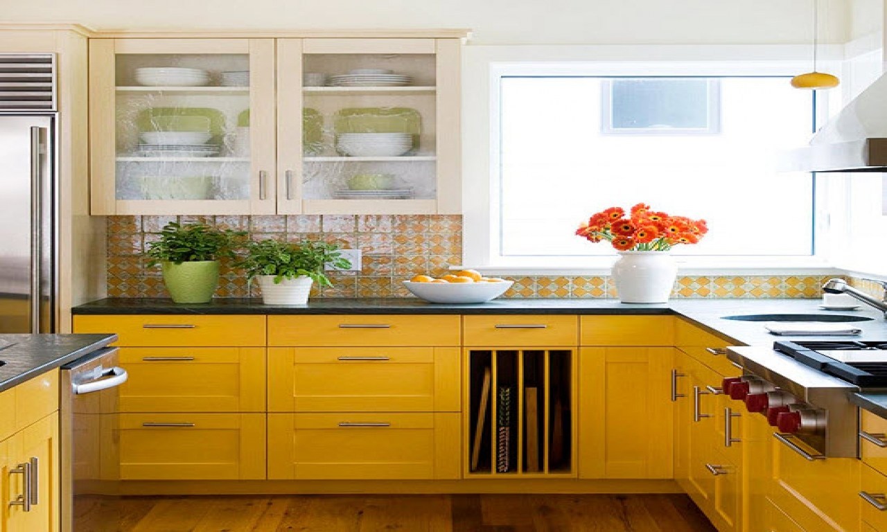Happy kitchen cabinet color 