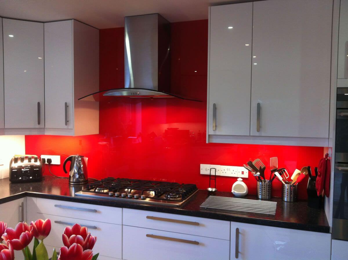 Bright red kitchen splashback