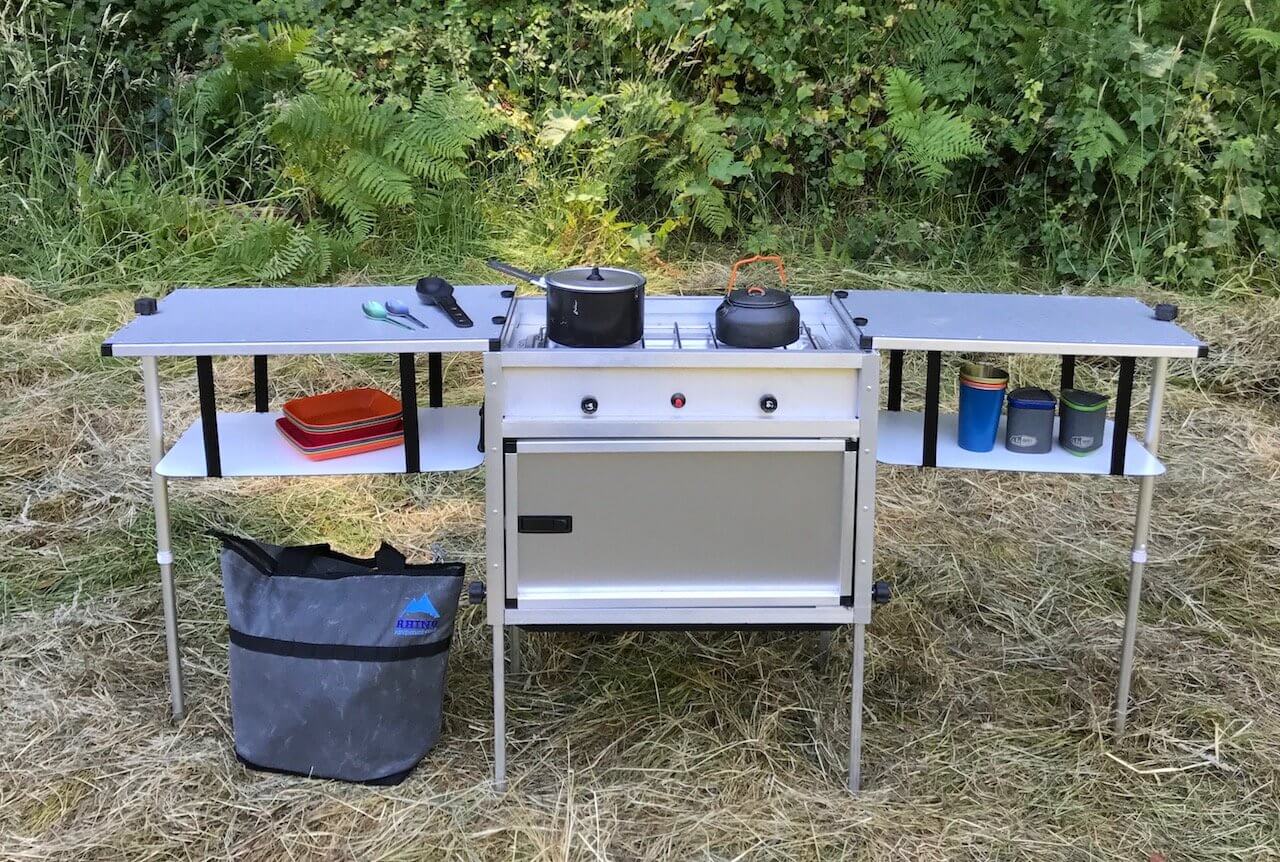 Outdoor dining in camping kitchen