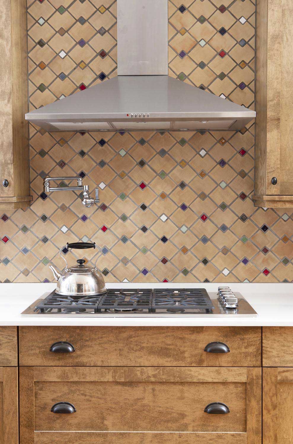 Attractive kitchen back wall with mosaic