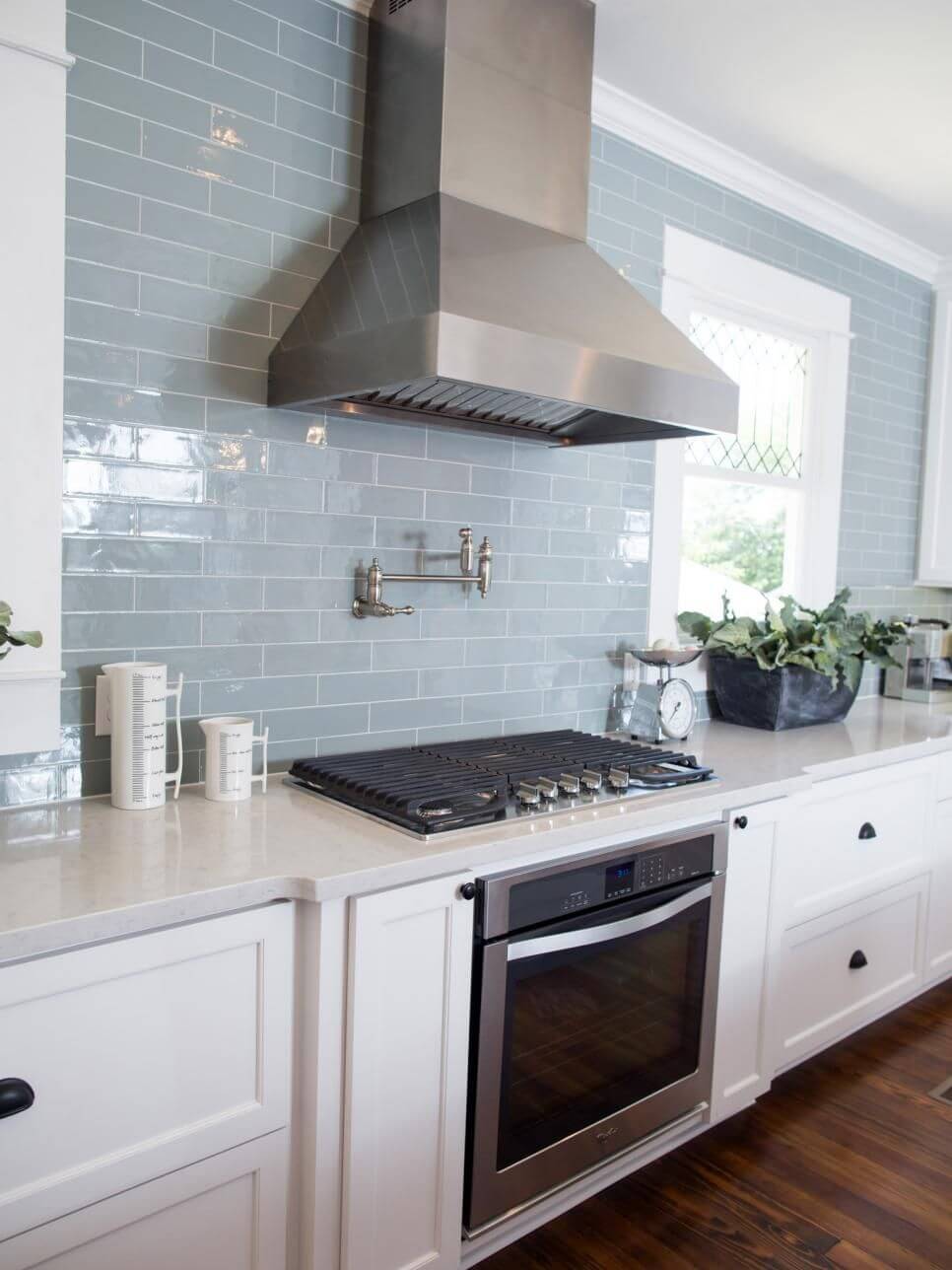 Subway tile in muted blue